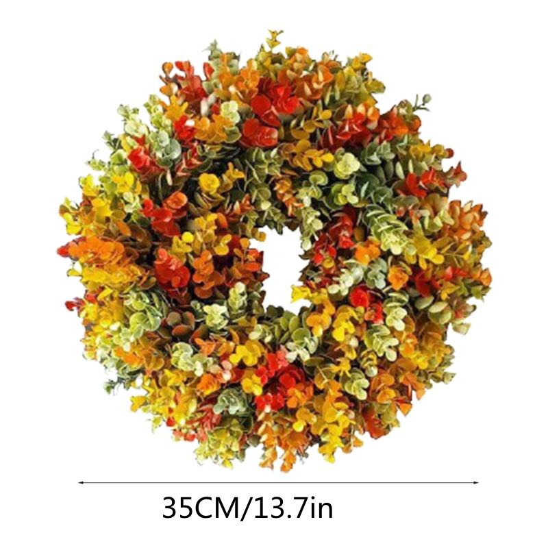35cm Autumn Wreath Farmhouse Home Front Door Decoration Artificial Flower Garland Rustic Autumn Wreath Decor for Thanksgiving
