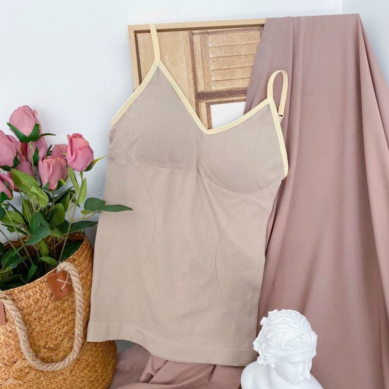 Chrleisure Lange Effen Kleur Vest Een Stuk Geweven Gestreepte Comfort Hemdje Draadloze Gewatteerde Push Up Tanktop