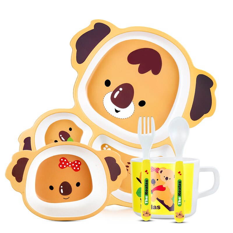 Children Bowl Feeding Dishes Baby Plate Animal Dinnerware Bamboo Fiber Children Plate Cartoon Dishesd Kids Tableware: Koala