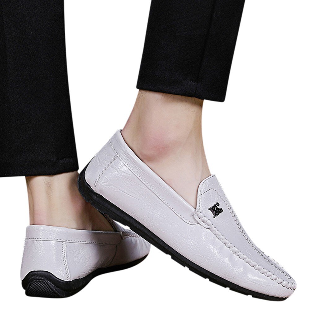 Herenschoenen leren loafers heren flats mocassins zachte instappers voor heren loafers rijschoenen herenschoenen heren leer #g4: Wit / 9.5