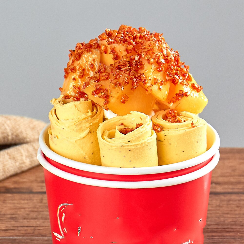 Accessoires alimentaires factices faux fruits frits rouleaux de crème glacée modèle rouleau de glace échantillon frire yaourt simulation roulé crème glacée frire yaourt modèle