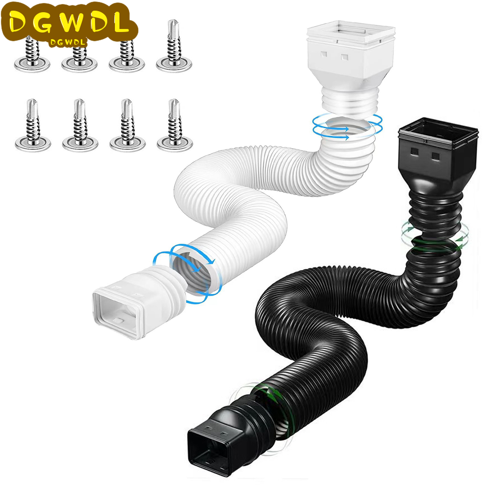 Regengoot Regenpijpverlengingen Flexibele afvoer Regenpijpverlengingsconnector met 3x4in en 2x3in connectoren Schroeven voor inbegrepen