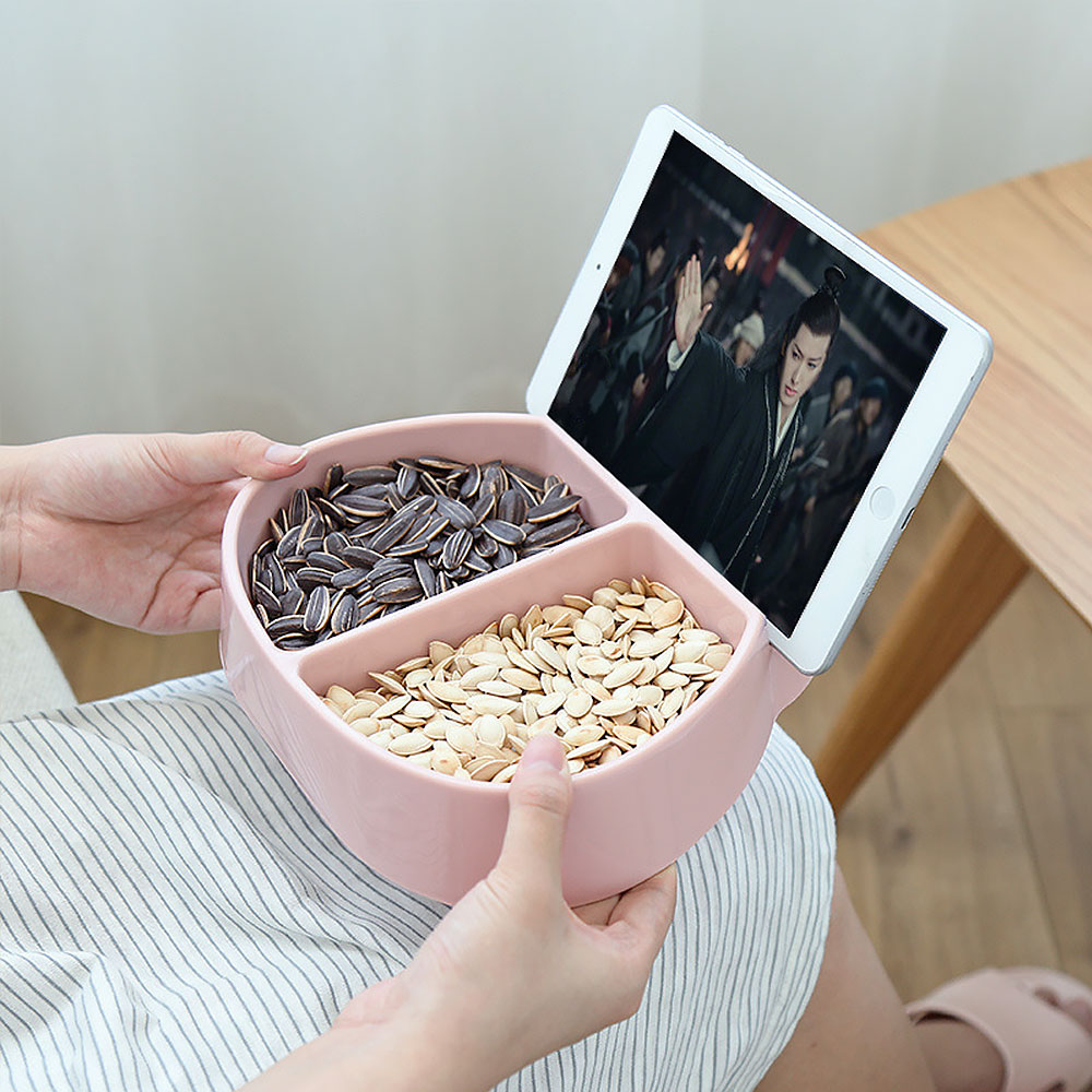 Modern Living Room Lazy Snack Bowl Plastic Double Grid Snack Storage Box Fruit Plate And Mobile Phone Stand Artifact