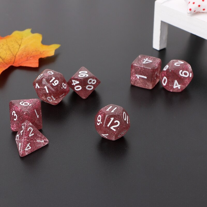 7 stk blinkende flerkantede terninger til drage stifinner  d20 d12 2 xd 10 d8 d6 d4