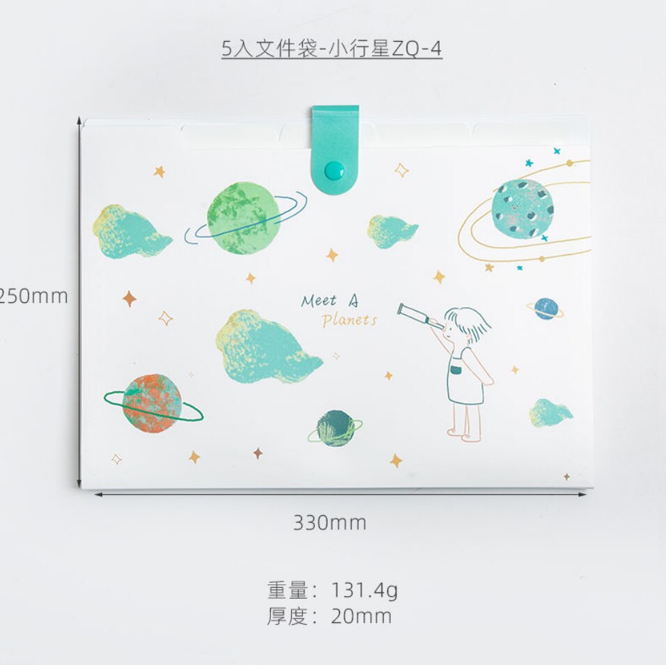 Cute Planet Plastic Portable File Folder Extension Receipt File Sorting Organizer Office Storage Bag Folders Filing Products: 5 into-4