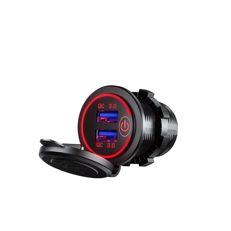 Charge rapide 3.0 USB chargeur de voiture prise 12V/24V 36W double QC3.0 USB chargeur rapide prise de courant avec voltmètre LED: red