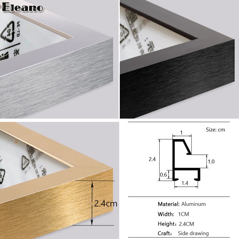 Gold Metal Wall Photo Frame 40x60 A3 A4 Silver Black Picture Frame Aluminum Plexiglass Certificate Frame for Living Room Decor