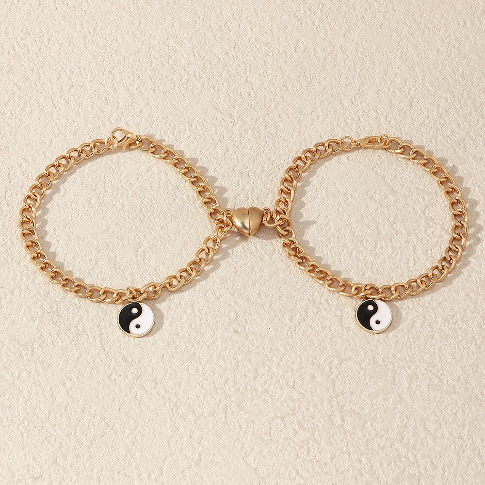 Tai Chi Yin Yang coppia bracciali per donna ciondolo in lega catena regolabile cuore braccialetto magnetico abbinamento amante regali gioielli