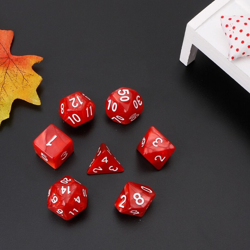 7Pcs Polyhedrale Dobbelstenen Witte Cijfers Voor Dragon Pathfinder D20 D12 2xD10 D8 D6 D4 M5TC