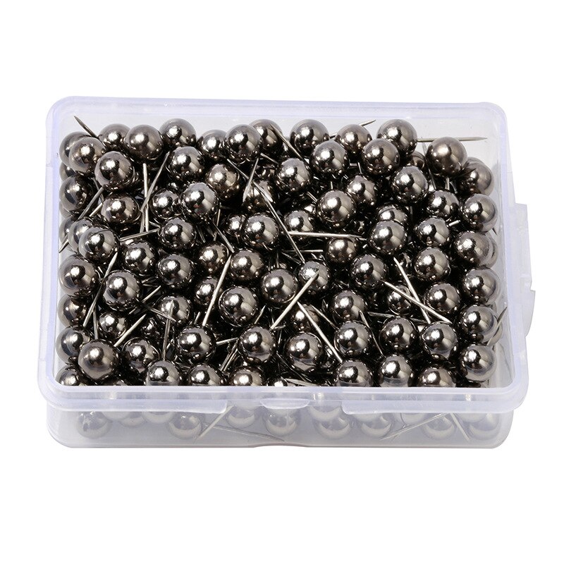 200PCS 6MM Map Tacks Push Pins with Gold Round Head Steel Point for Bulletin Board Fabric Marking Push Pins with Box: black