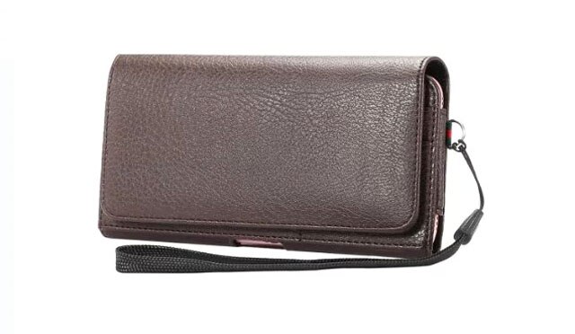 Correa de mano al aire libre hombre cinturón Clip teléfono móvil funda bolsas tarjeta bolsa para Huawei Ascend GX1, Meizu m3 Max, ZTE Zmax Pro, Zmax: Size E Brown Color