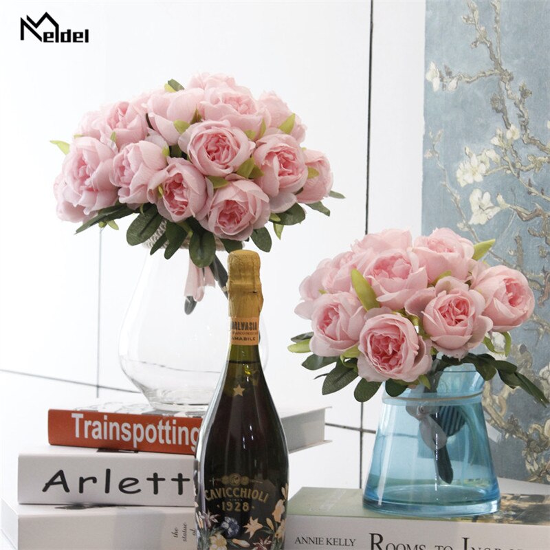 10 Heads Silk Roses Bundle Artificial Roses Flower Bridal Bouquet for Wedding Decor Year Home Table Wall Flores Artificiales