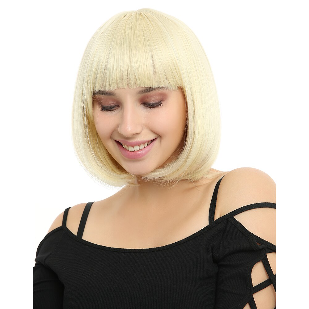 Grillige W Synthetische Korte Bob Rechte Pruiken Blonde Kleur Pruik Voor Vrouwen Natural Hittebestendige Haar