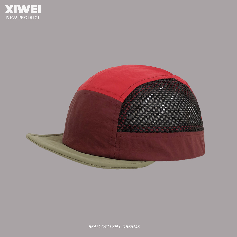 Verão nova moda contraste cor emenda malha bonés de beisebol feminino acampamento ao ar livre proteção solar de secagem rápida chapéu masculino: Vinho Tinto