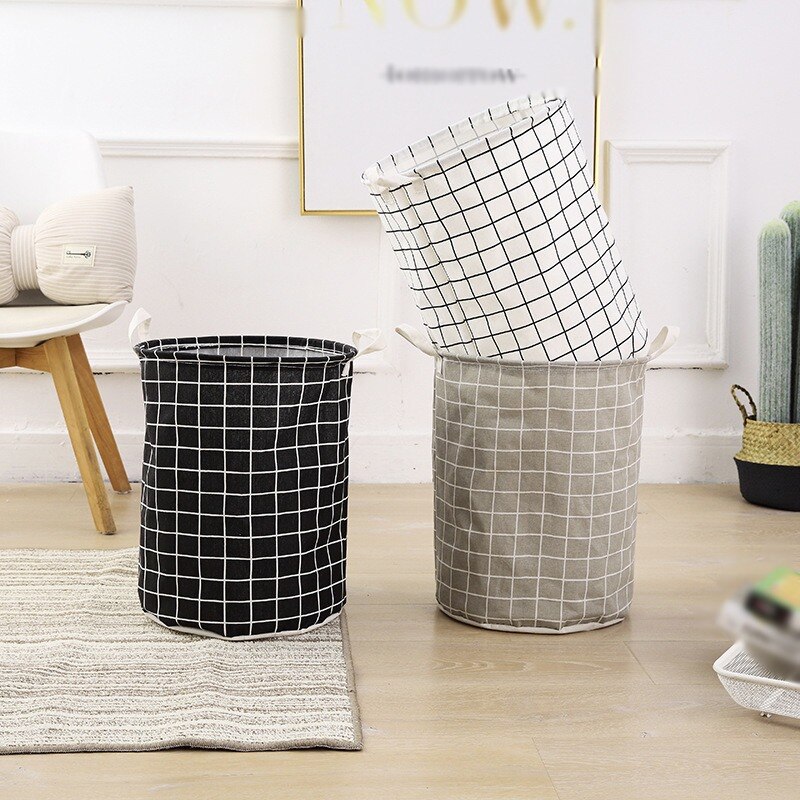 Bucket Dirty Clothes Basket Box Linen Fabric Canvas Organizer Foldable Laundry Basket Simple Style Printed Toy Storage