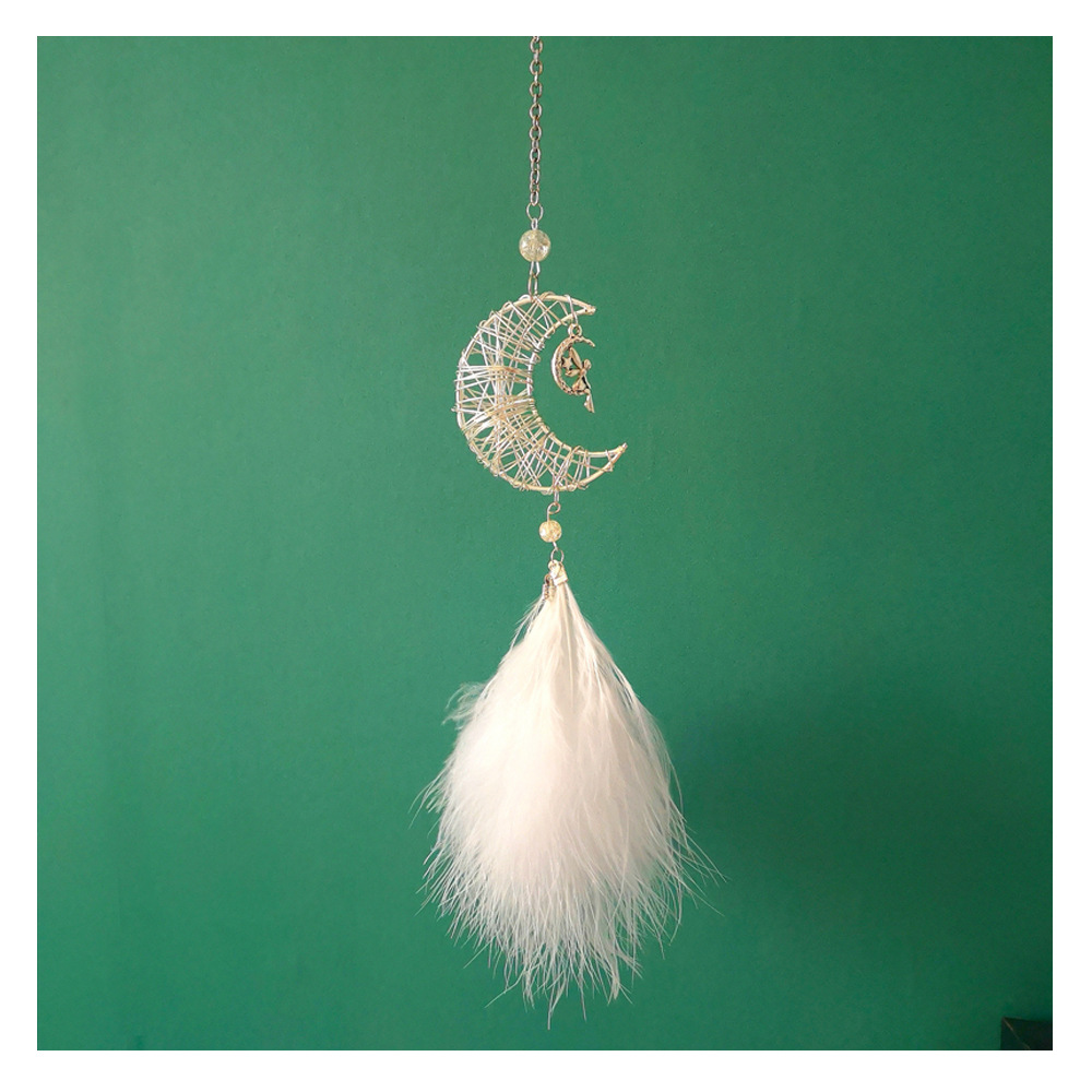 Adornos colgantes para coche, campanas de viento de estrellas y luna, colgante para espejo retrovisor de coche con plumas, decoración de estilo, accesorios de Interior de coche: Negro