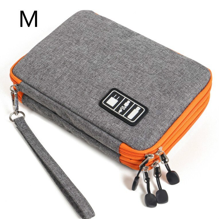 Travel Storage Bag for USB Data Cable Earphone Wire Pen Power Bank Digital Gadget Devices Kit Case iPad Protective Organizer: gray-m