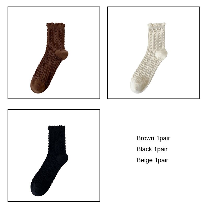Women cotton socks 3pairs/lot Bubble mouth Retro japanese style collage socks girl female socks VKMONY: Brown1Black1Beige1