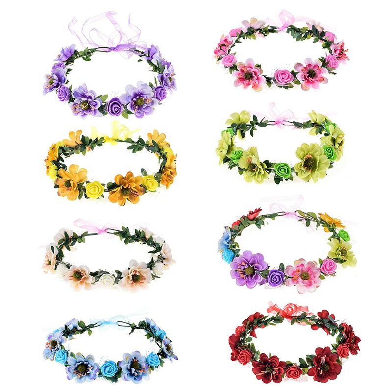 Diadema de flores rosa hecha a mano para niña y mujer, guirnalda Floral, banda para el pelo, corona, decoración ajustable, tocado de boda