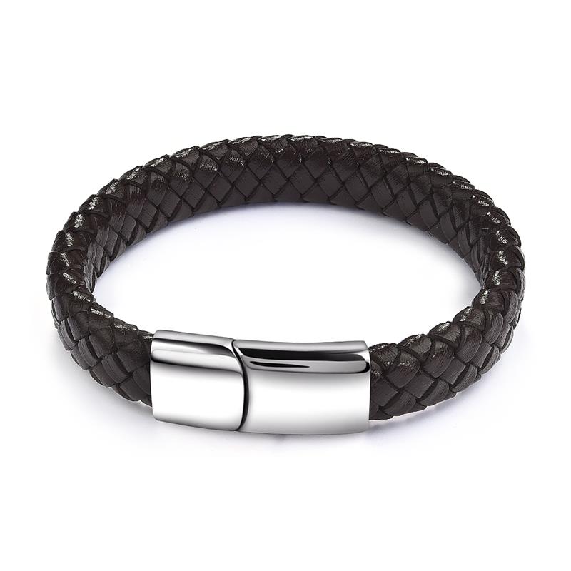 Mens Bracelet Braided Leather Bangle for Men Stainless Steel Magnetic Clasp Bracelets Punk Male Jewelry Christmas: 1 / 18.5cm