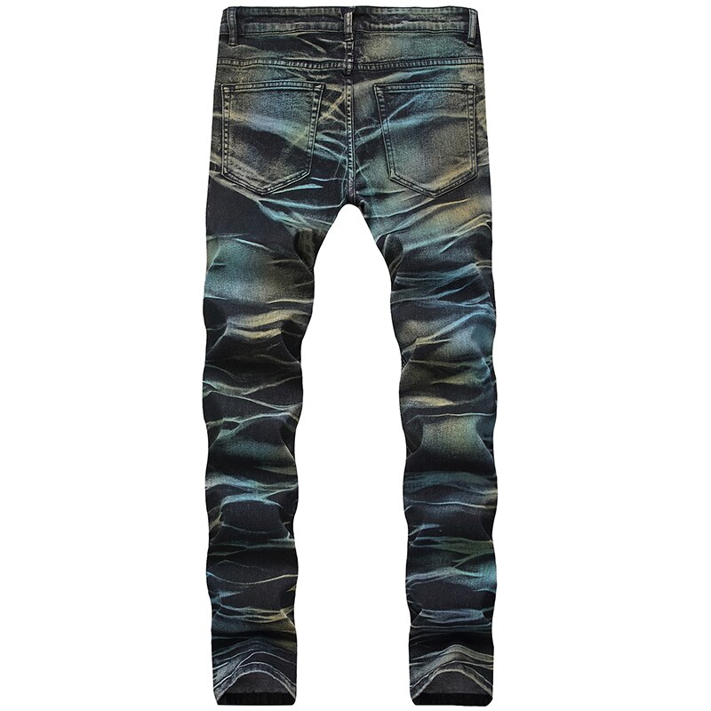 Mannen Gekleurde Stropdas En Dye Slanke Jeans Trendy Plus Size Geschilderd Denim Broek