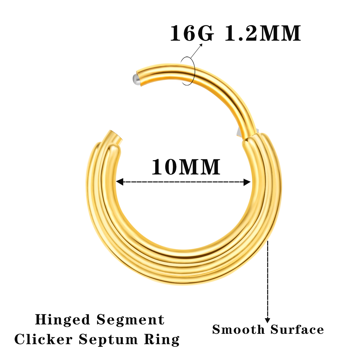 VOJO 16G HOOP Hinged Septum Clicker Ring Daith Earrings 316L Stainless Steel Hypoallergenic Piercing Jewelry