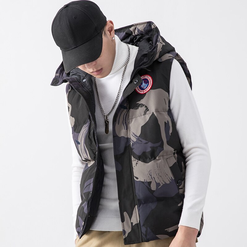Hommes Gilet camouflage Gilet hiver coton rembourré sans manches veste bouffante manteaux Outwear hommes épaissir Gilet 4XL: green camo / Asian XXXL