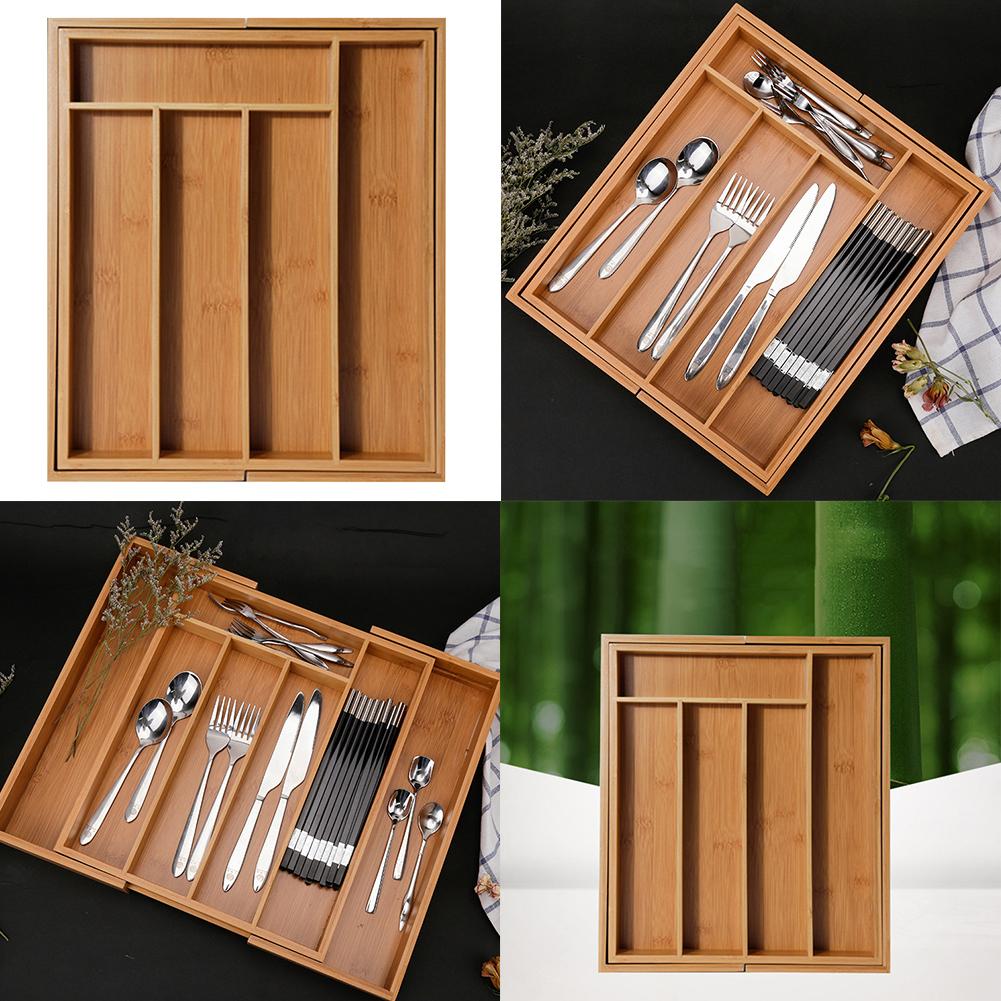 Expandable Cutlery Bamboo Drawer Organizer Cutlery Tray Kitchen Multi-Functional Drawer Cutlery Storage Box