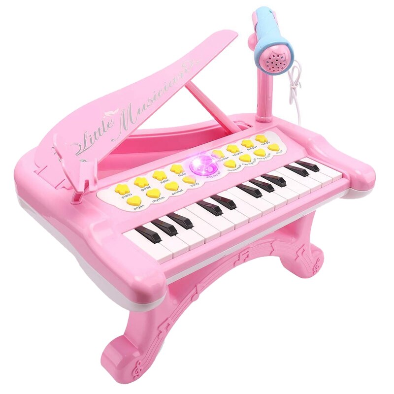 Toddler Piano Toy Keyboard Pink for Girls Birthday 1 2 3 4 Years Old Kids 24 Keys Multifunctional Toy Piano