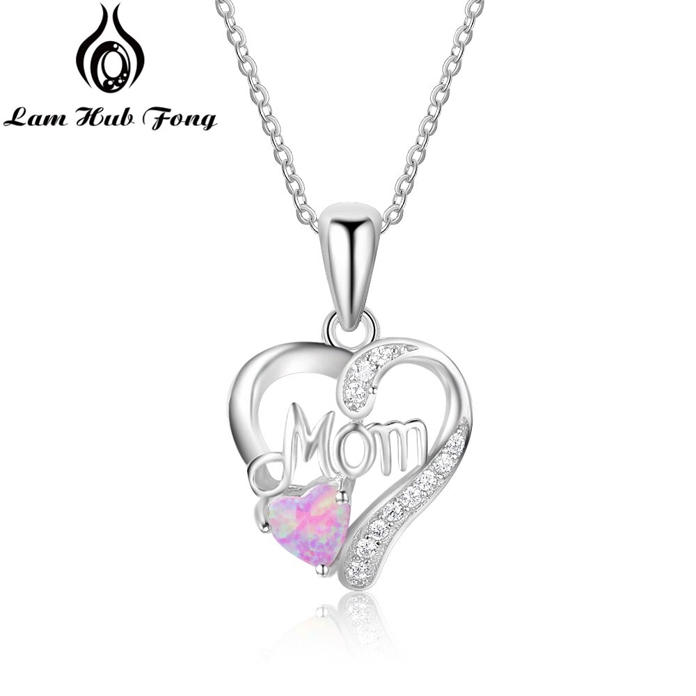 Collares de plata de ley 925 auténtica para mujer, colgantes con forma de corazón Ópalo, piedra, el mejor de joyería para madre (Lam Hub Fong): Pink Opal