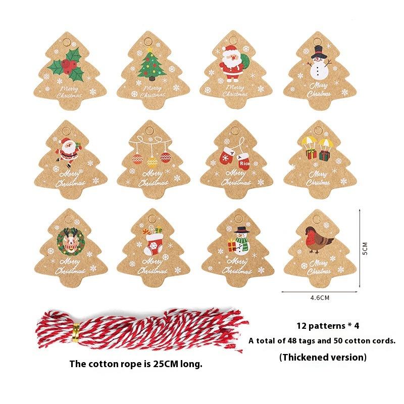 48 szt. Etykiety na choinkę, woreczki na prezenty, wiszące etykiety z papieru kraft, retro świąteczne opakowania na cukierki i ciasteczka, dekoracje bożonarodzeniowe kolęda Navidad: fluorescencyjny żółty