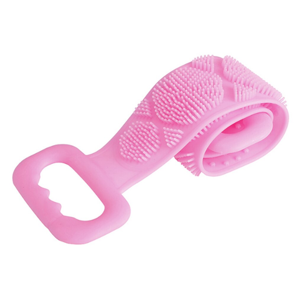 Frotador de espalda de limpieza fácil eliminación de piel muerta de baño pared de la Ducha doble cara colgante suave de silicona limpieza corporal cinturón de baño: Rosa