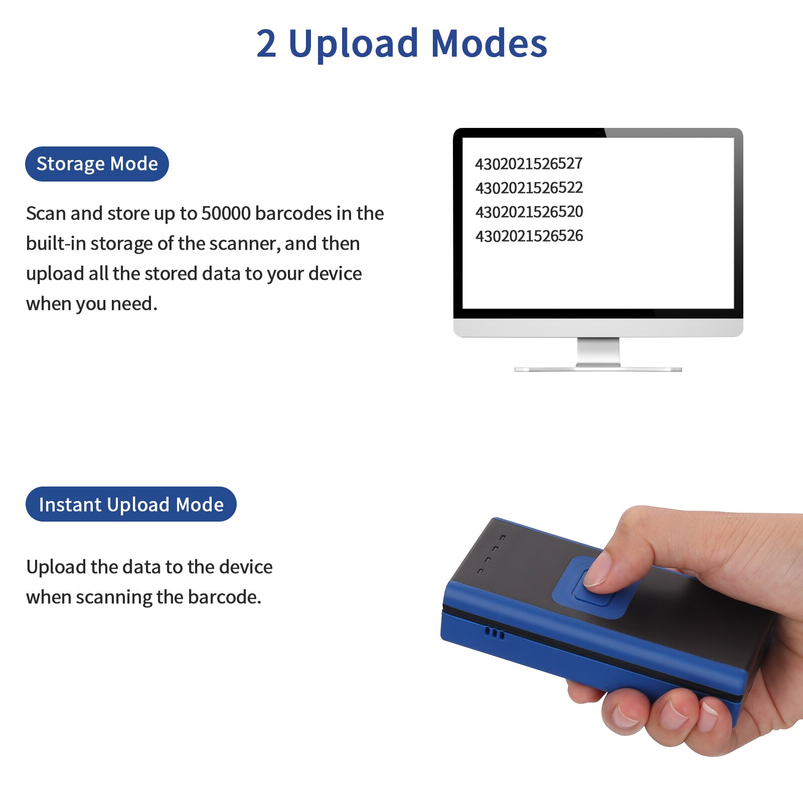 Aibecy Handheld 1D 2D QR Mini Barcode Scanner 3-in-1 BT &amp; 2.4G Wireless &amp; USB Wired Bar Code Reader Portable Scanner