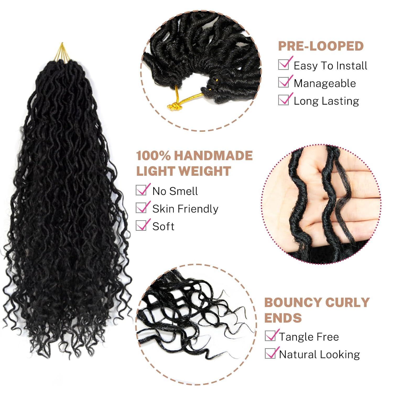 Diosa Locs Pelo de ganchillo Locs sintéticos River Locs Pelo de ganchillo con extremos rizados Diosa Faux Locs Pelo de ganchillo para mujeres negras