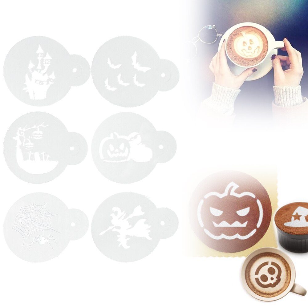 6 stk kaffe latte art form fancy cappuccino kake kake sjablong mal halloween dekor barista duster kunst bank skum verktøy