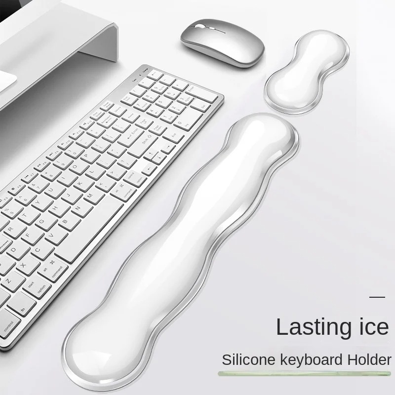 Ergonomic Mouse pad with wrist rest keyboard rest silicone transparent desktop office game console mouse wrist rest: SKY BLUE