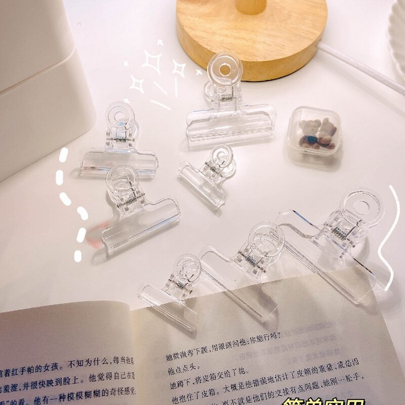 5Pcs Transparant Acryl Clips Student Test Paperclip Leuke Bestand Clip Verpakking Afdichting Clip Kantoorbenodigdheden Supplies