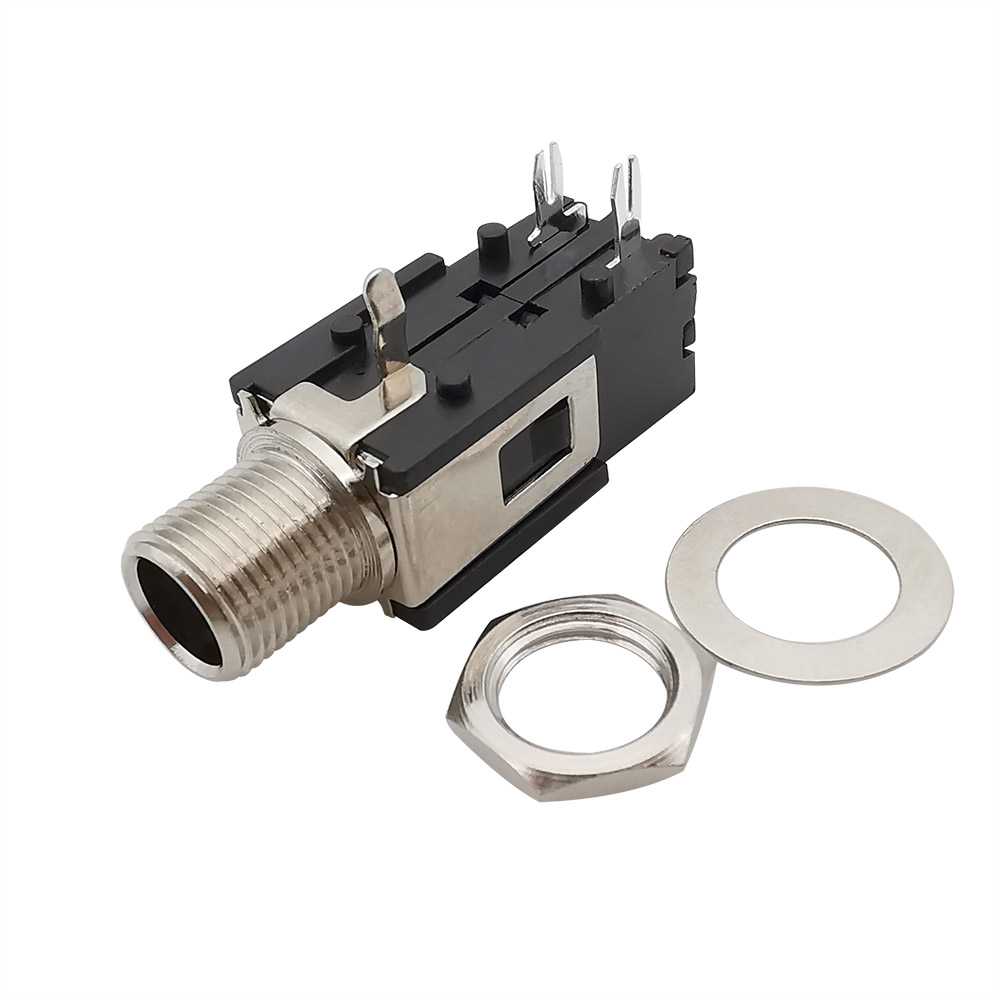 1/2/5 Stuks 1/4 "6.35mm Hoofdtelefoonaansluiting Mono Vrouwelijke Jack Draad Lock PCB Panel Mount Connector Microfoon Chassis Audio Adapter