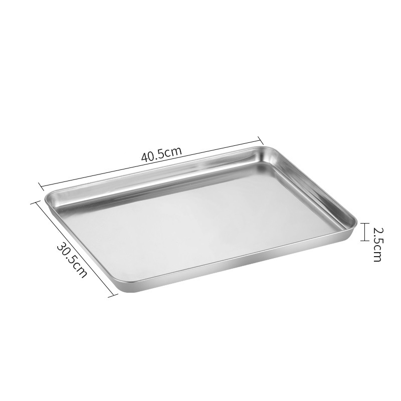 Stainless Steel Rectangular Baking Tray Food Barbecue Bakeware Fruit Bread Storage Plate with Handle Deep Pan Dish Kitchen Tools: Clear