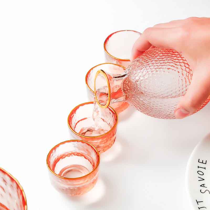 Japansk sake sæt blomme vin kop frugt vin gryde rav hammer mønster glas gryde guldkant glas whisky kop fødselsdag