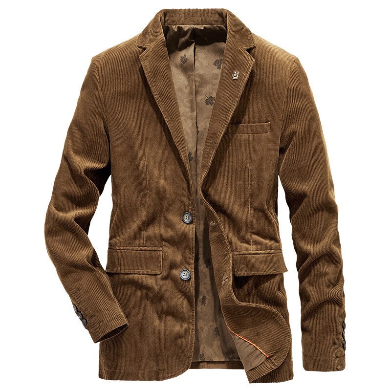 Brand business blazer mænd forår efterår fløjlsbukser afslappet bomuldsjakke mænd slim fit jakkesæt mænd str. m -4xl blazer homme: Brun / L