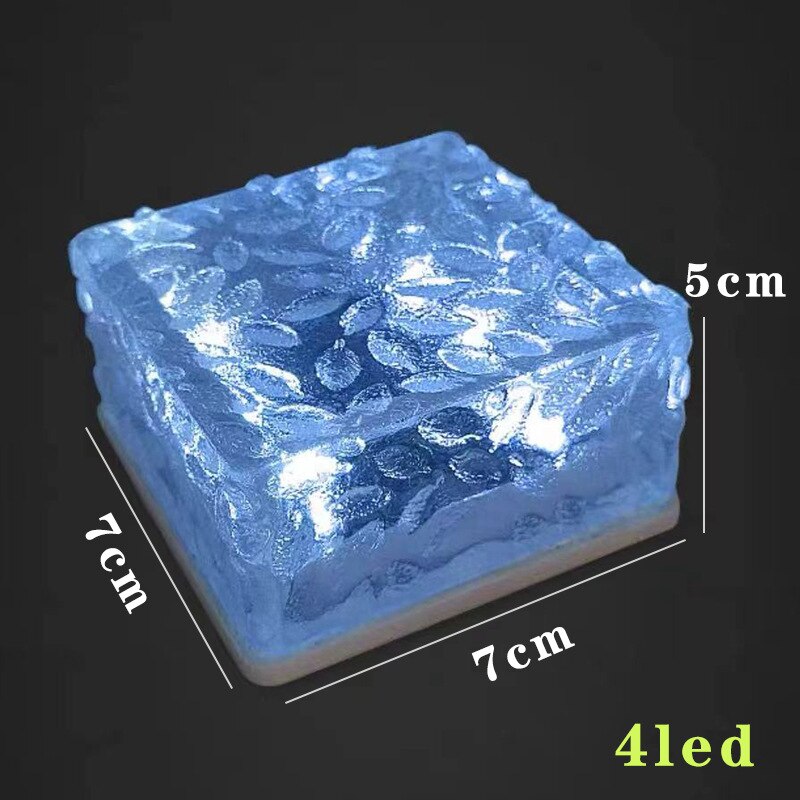 LED Solar Lights Ice Cube Garden Lamp Outdoor IP68 Waterproof Landscape Lawn Deck Frosted Glass Brick Garden Patio Yard Decor: 4LED blue