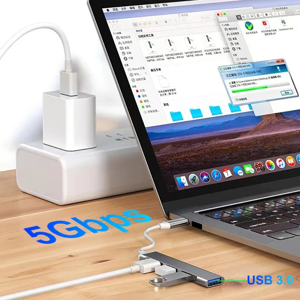 HUB USB C 5 en 2 tipo C a USB 3,0 HUB PD 65W adaptador divisor multi USB OTG para Lenovo Macbook Pro accesorios de computadora