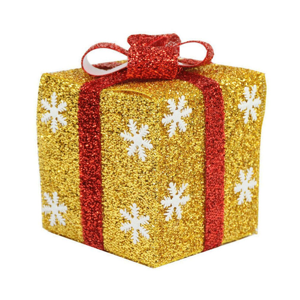 DIY Christmas Box Snowflake Glitter Wrapping Boxes Xmas Home Decor 15/20/ 25cm: Gold / 20x20cm