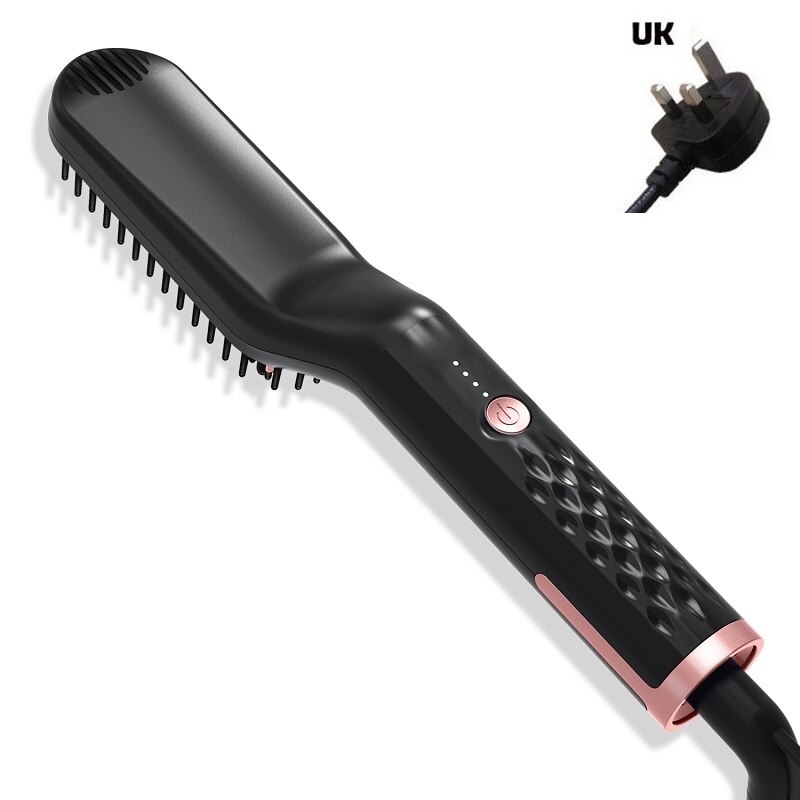 Cepillo eléctrico 3 en 1 para alisar y alisar el cabello para hombres, peine para Barba y plancha, keratina, cepillo de estilismo: UK  black No box