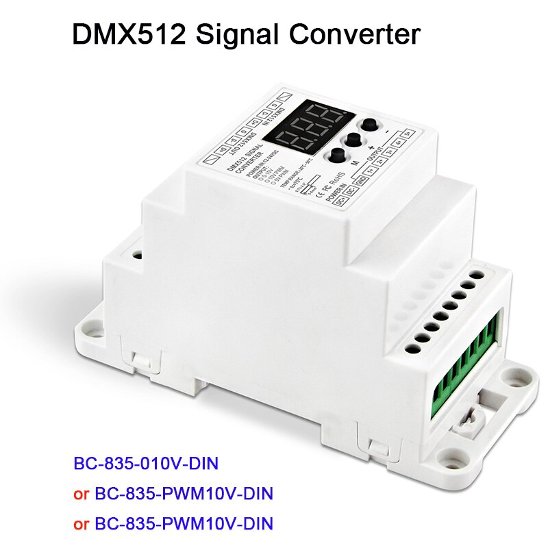 BC-835-010V-DIN DC12V 24V 5CH Led Din Rail DMX512/1990 Signaal Naar 0-10V Of Pwm DMX512 controller 10V 5V Signaal Converter DMX512