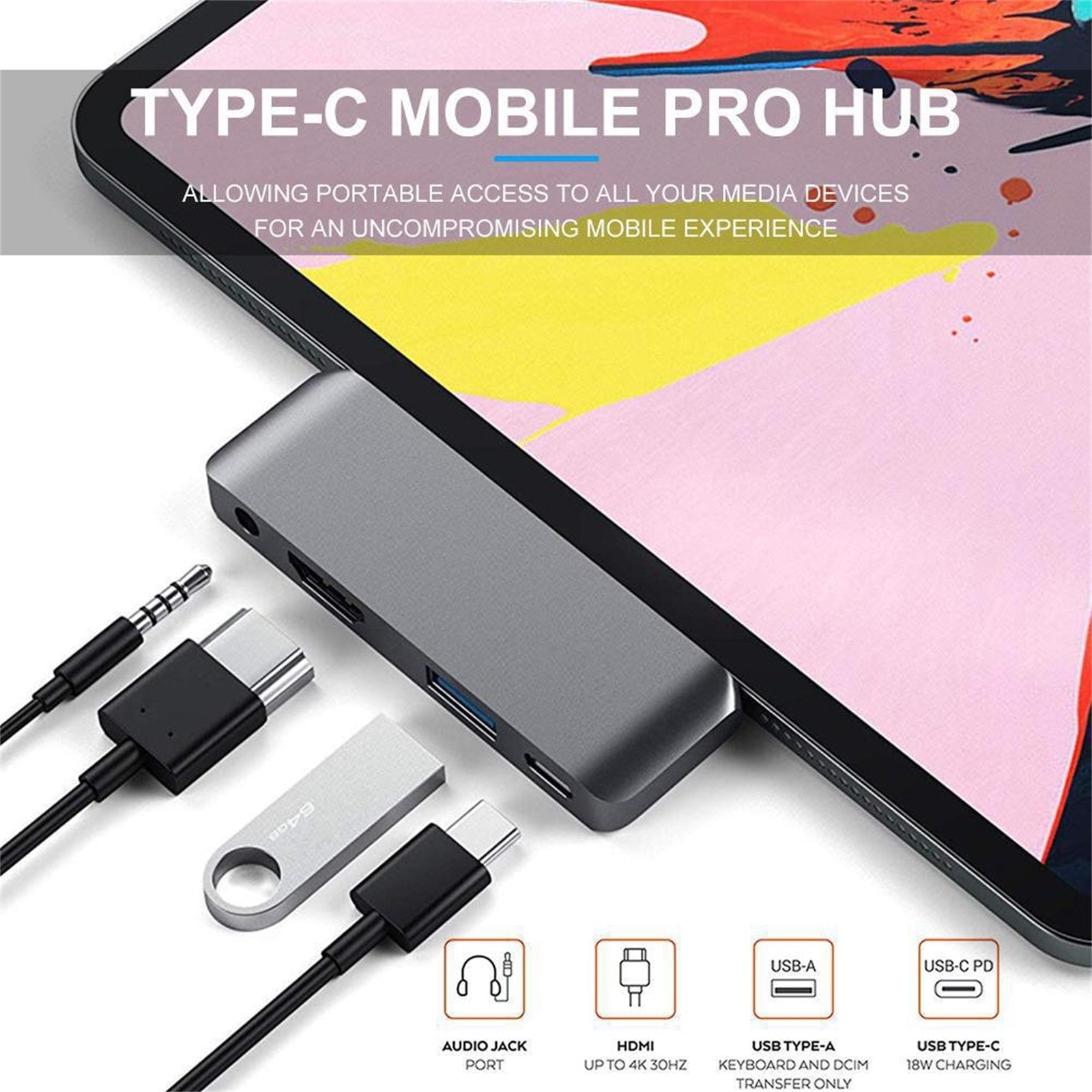 Rayrow Usb Type-C Mobiele Pro Hub Adapter Voor Ipad Pro Ipad Air 4, 6 In 1 3.5Mm Hoofdtelefoon Jack Hdmi-Compatibel Opladen