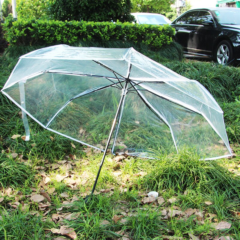 Paraguas plegable para mujer y niña, sombrilla transparente con forma de seta de cerezo Sakura, 3 pliegues