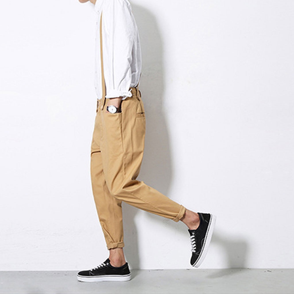 JAYCOSIN Men's pants Harajuku Style Hip Hop Men Overalls man Personality Nine-cent Bib Pants Loose male Button trousers