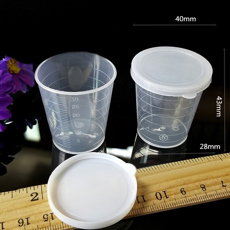 10Pcs 30ml Plastic Liquid Measuring Cups Transparent Medicine Measure Cups With Lids Storage Samples Craft